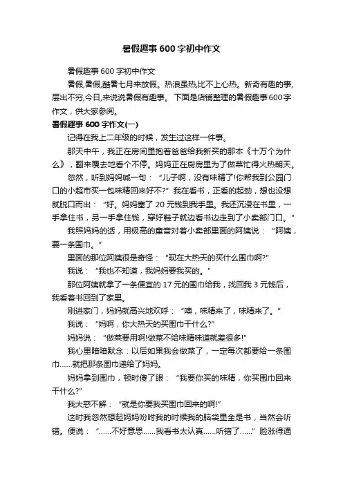 暑假趣事600字初中作文