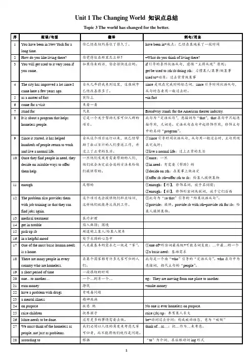 仁爱版 九年级英语 上册 Unit 1 topic 3知识点总结