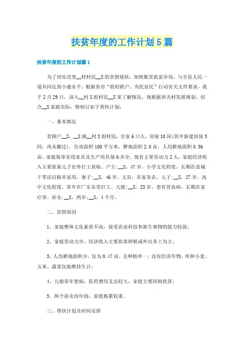 扶贫年度的工作计划5篇