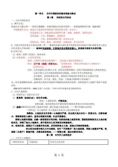 历史必修2复习提纲