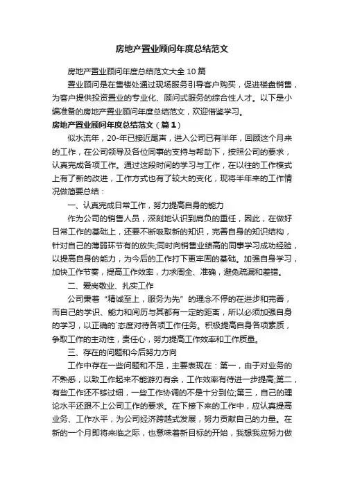 房地产置业顾问年度总结范文大全10篇