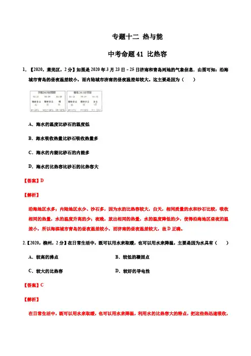 中考命题41 比热容(解析版)