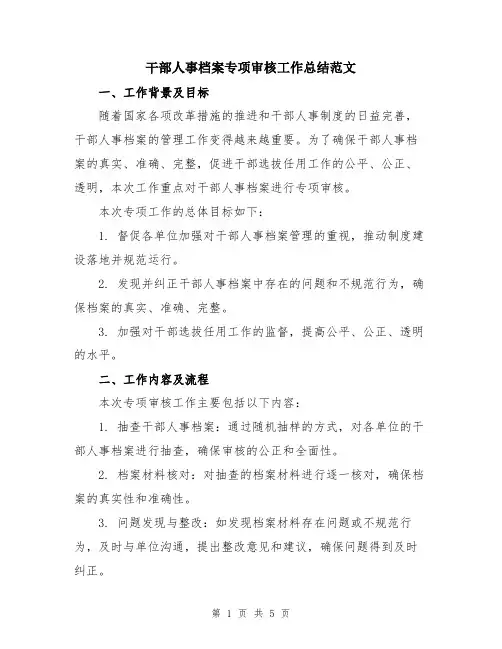 干部人事档案专项审核工作总结范文