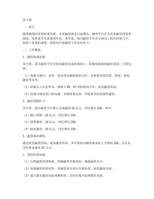 平台融资工作总结范文(3篇)