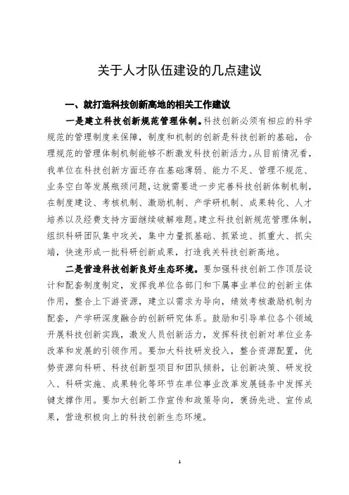 关于人才队伍建设的几点建议