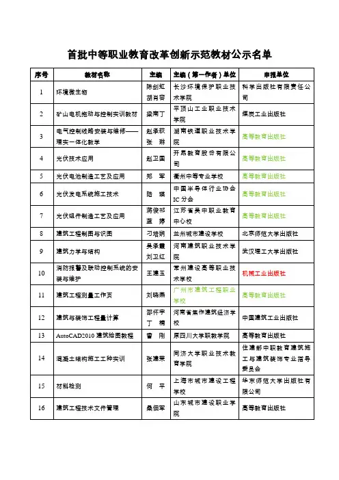 首批中等职业教育改革创新示范教材名单