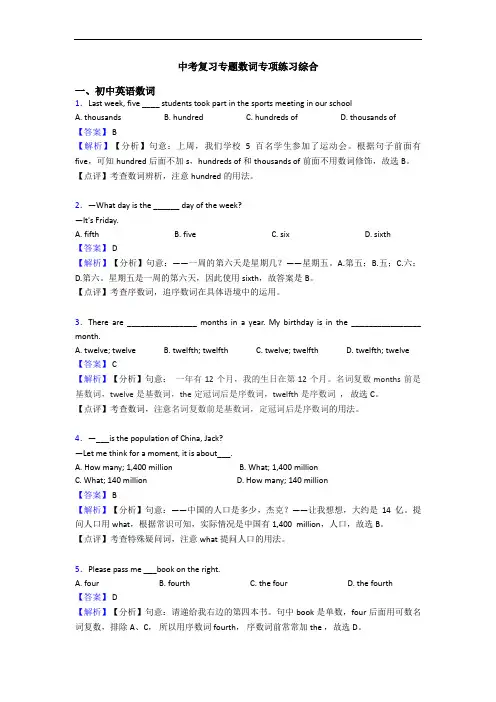 中考复习专题数词专项练习综合