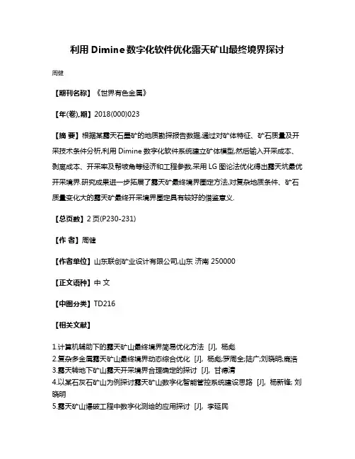利用Dimine数字化软件优化露天矿山最终境界探讨