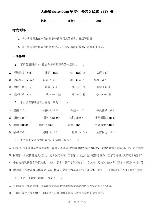 人教版2019-2020年度中考语文试题(II)卷(测试)