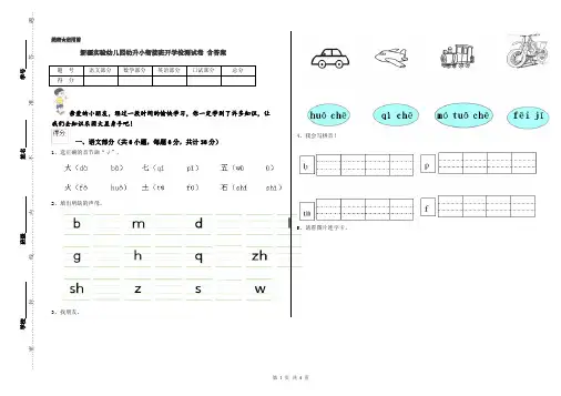 新疆实验幼儿园幼升小衔接班开学检测试卷 含答案
