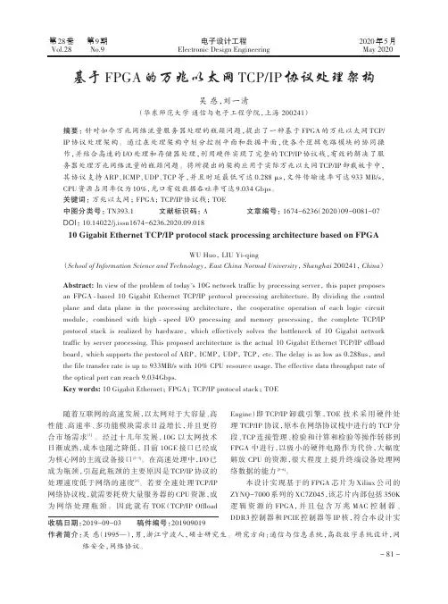 基于FPGA的万兆以太网TCPIP协议处理架构