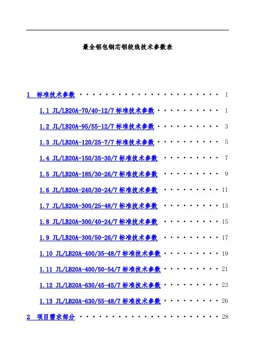 铝包钢芯铝绞线技术参数表