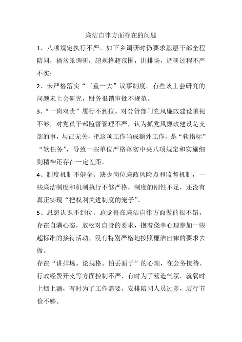 廉洁自律方面存在的问题及对策