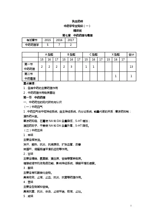 2020年执业中药师专业知识一第七章-中药药理与毒理