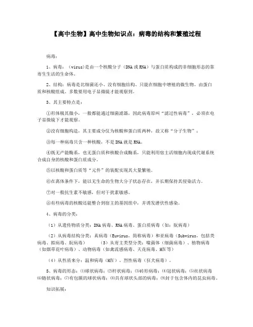 【高中生物】高中生物知识点：病毒的结构和繁殖过程