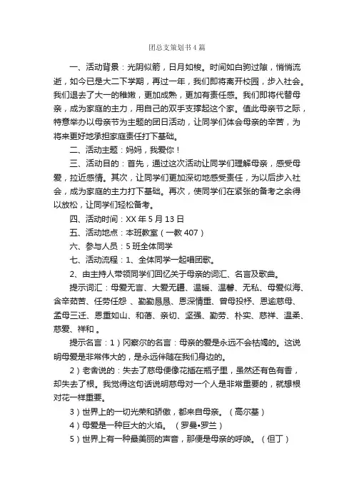 团总支策划书4篇_策划书范文_