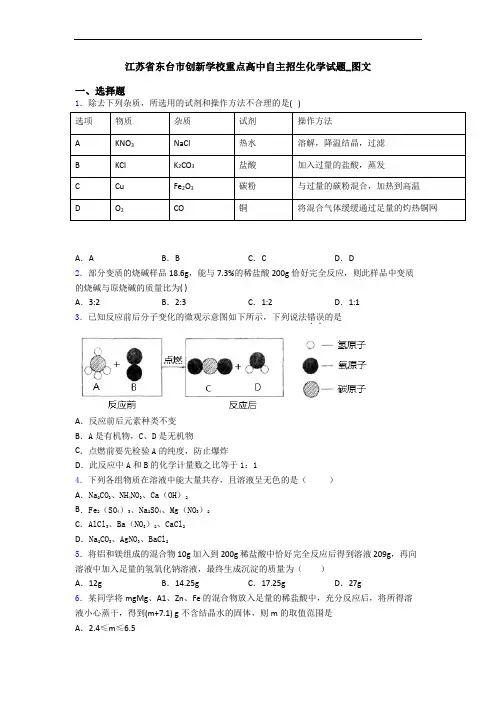 江苏省东台市创新学校重点高中自主招生化学试题_图文