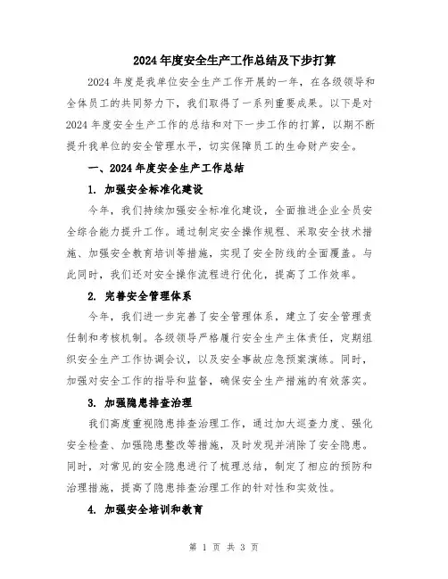 2024年度安全生产工作总结及下步打算