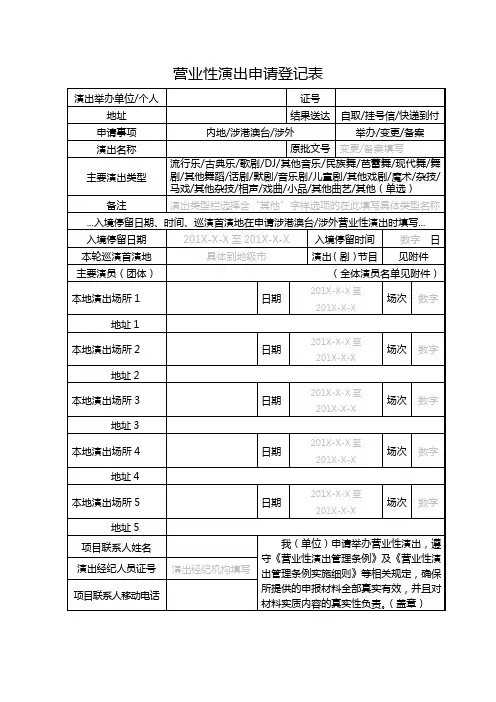 营业性演出申请表
