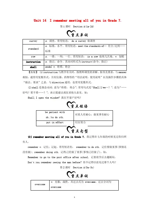 新版人教新目标版2020年九年级英语全册Unit14IremembermeetingallofyouinGrade7基础知识梳理 