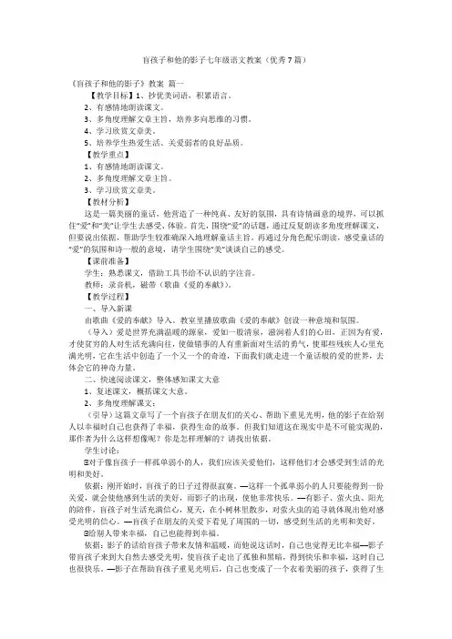 盲孩子和他的影子七年级语文教案(优秀7篇)