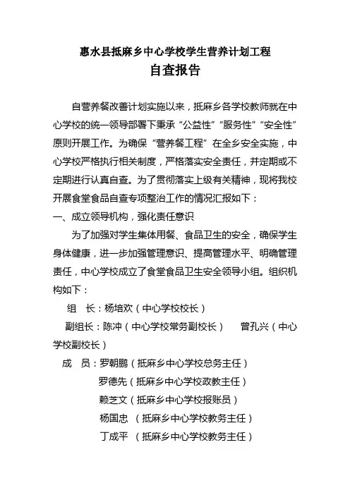 抵麻乡中心学校营养餐自查报告
