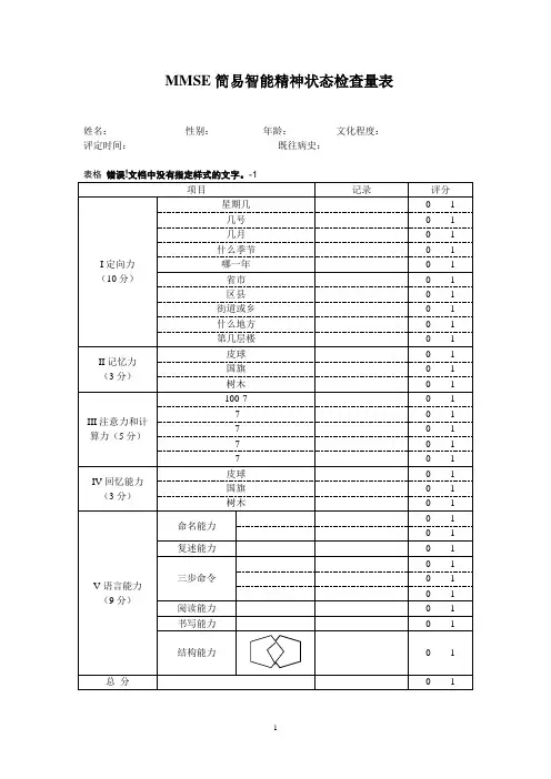 MMSE量表
