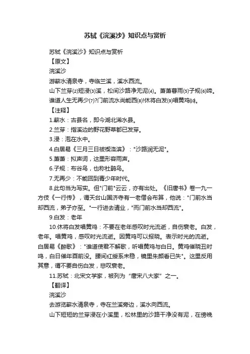 苏轼《浣溪沙》知识点与赏析