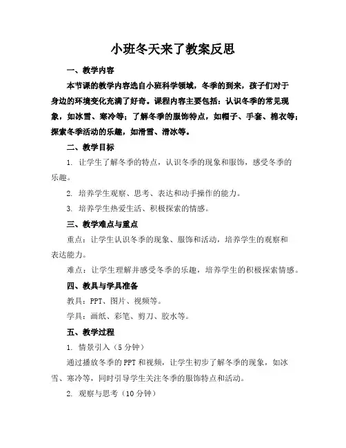 小班冬天来了教案反思