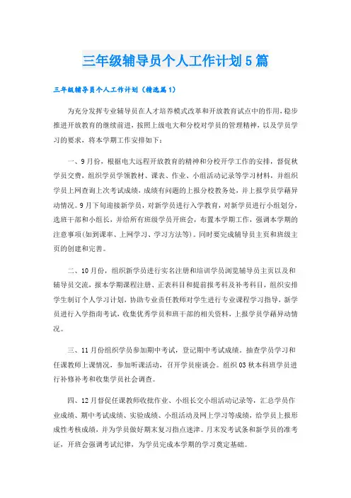 三年级辅导员个人工作计划5篇