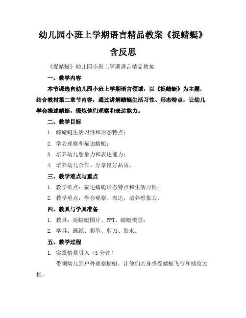 幼儿园小班上学期语言精品教案《捉蜻蜓》含反思