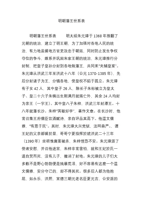 明朝藩王世系表