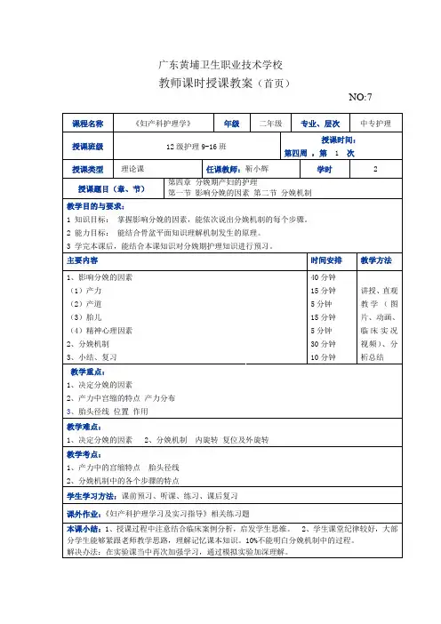 妇产科护理学教案7