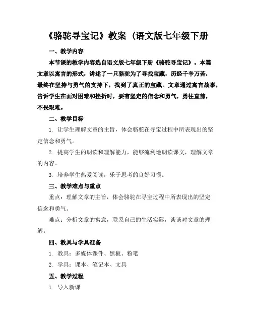 《骆驼寻宝记》教案(语文版七年级下册