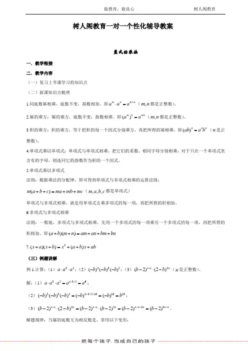 七年级整式的乘法知识点与讲义
