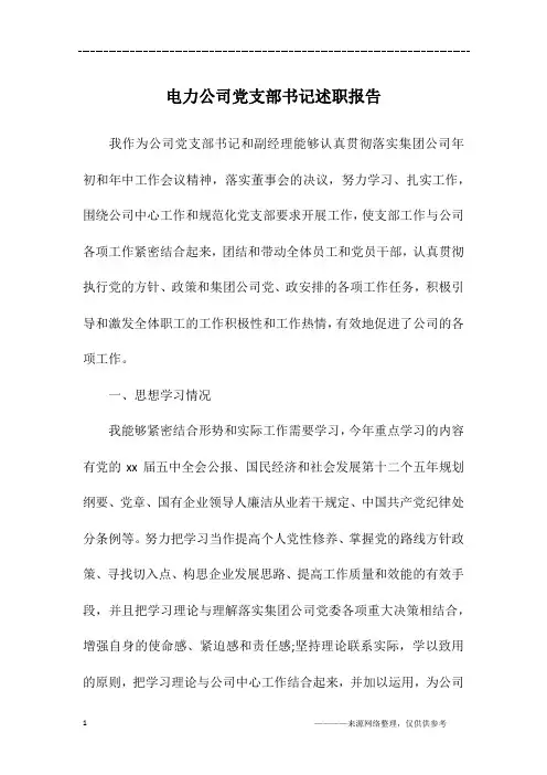 电力公司党支部书记述职报告