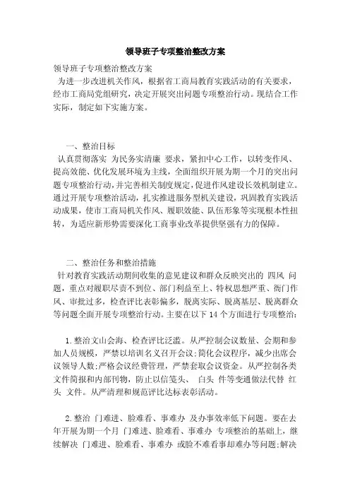 领导班子专项整治整改方案（2）