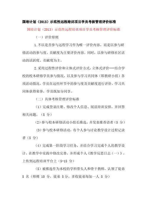 国培计划(2013)学员考核管理评分标准