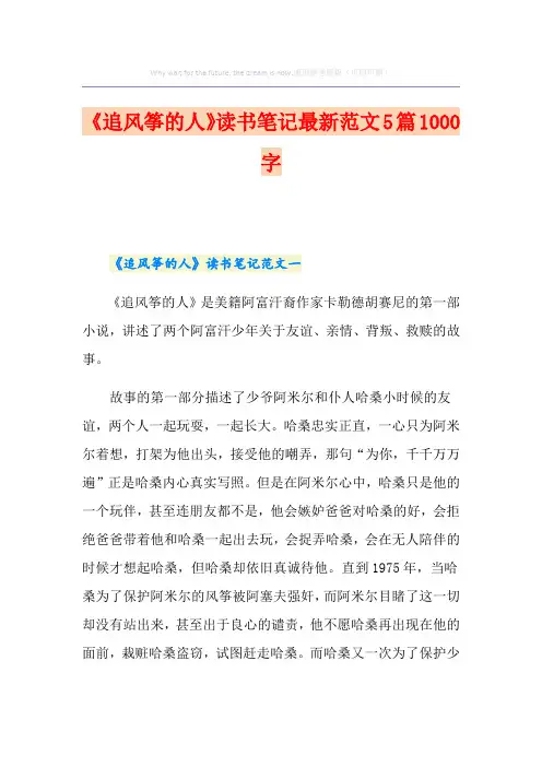 《追风筝的人》读书笔记最新范文5篇1000字