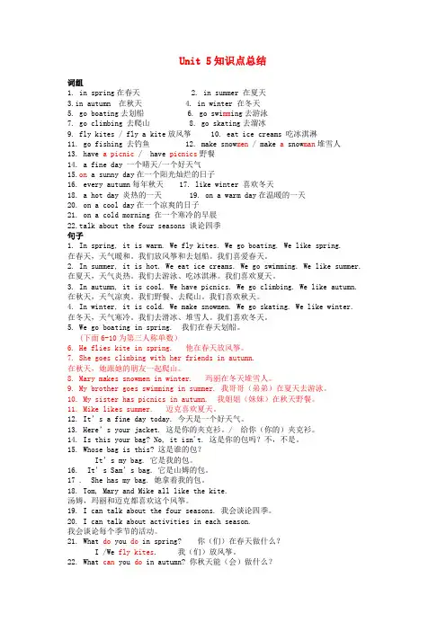 2023四年级英语下册Unit5Seasons知识点梳理素材译林牛津版