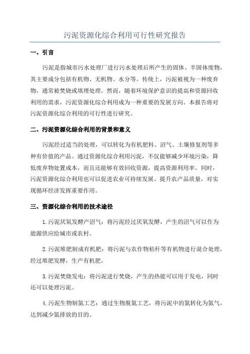 污泥资源化综合利用可行性研究报告
