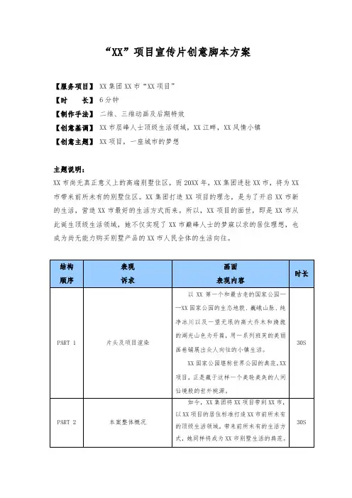房地产项目视频宣传片创意脚本方案