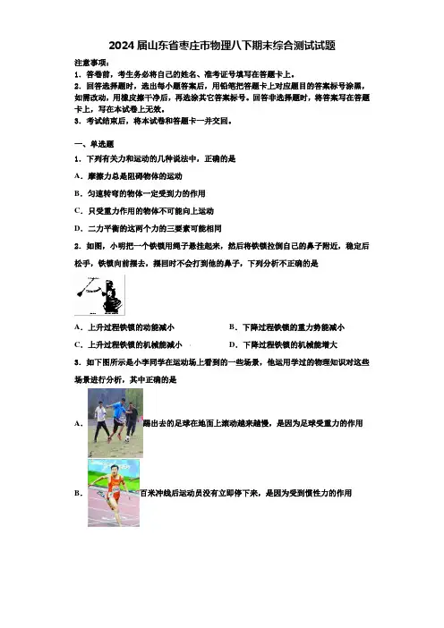 2024届山东省枣庄市物理八下期末综合测试试题含解析
