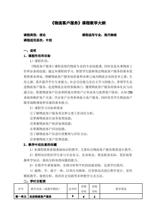 物流客户服务教学大纲.doc