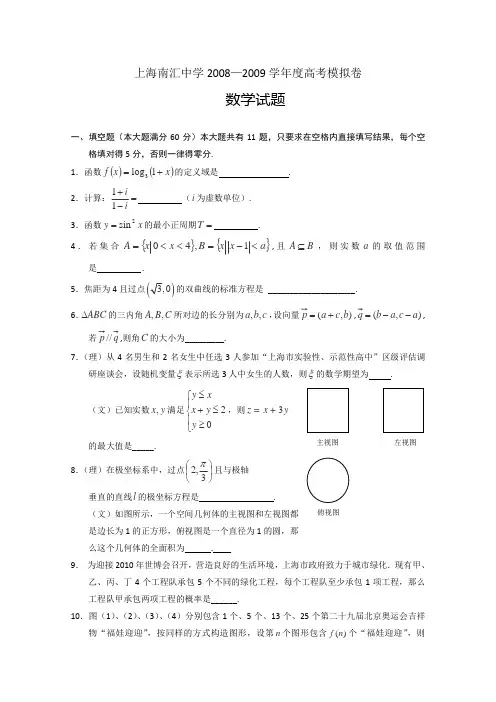 上海市南汇中学2009届高三高考模拟卷(数学)