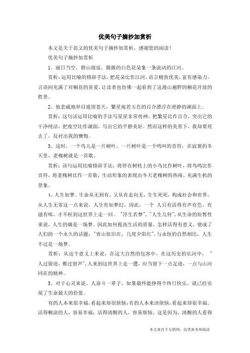 优美句子摘抄加赏析_范文
