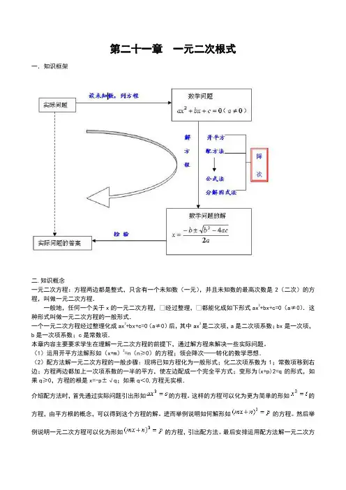 人教版初三九年级数学第二十一单元一元二次方程知识点及单元测试