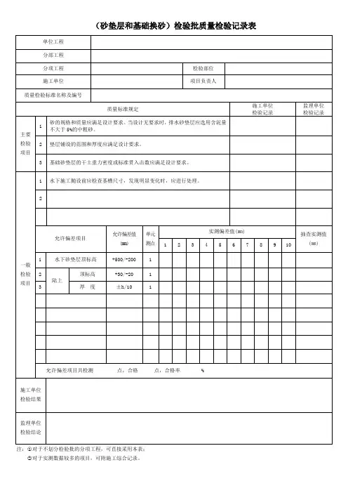 (砂垫层和基础换砂)检验批质量检验记录表
