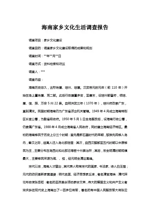 海南家乡文化生活调查报告