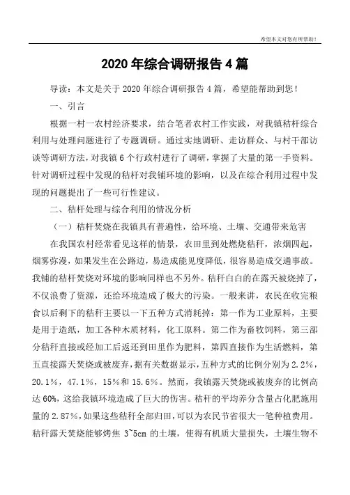 2020年综合调研报告4篇